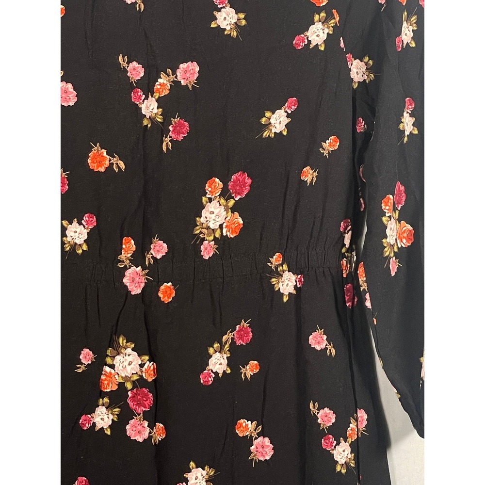J. Jill Black Floral Button Front Smocked Rayon Dress Petite Small WDR167412 - Picture 8 of 13